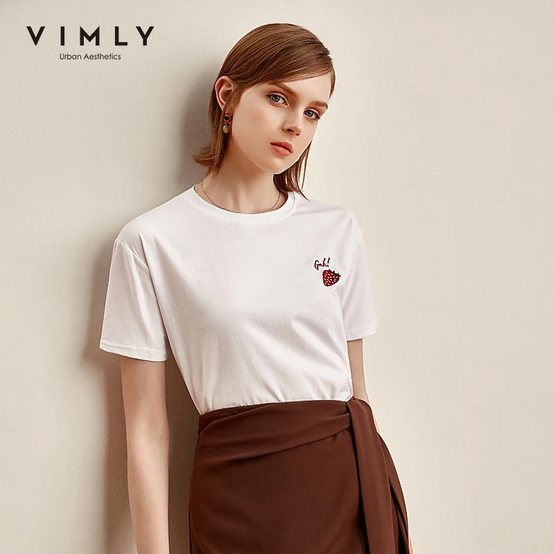 Женская футболка с принтом Vimly однотонная облегающая круглым вырезом и коротким