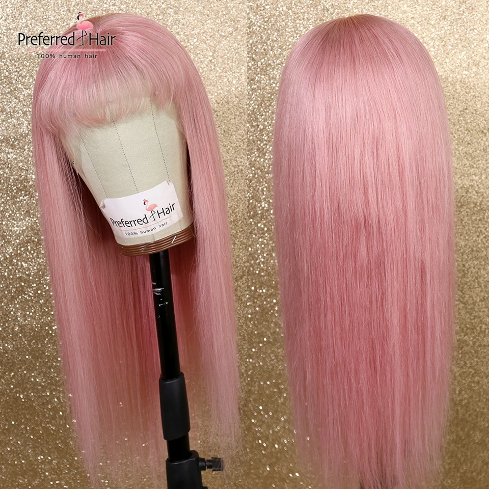 Предпочтительный Красный Оранжевый 13x6 парик фронта шнурка с челкой бразильский