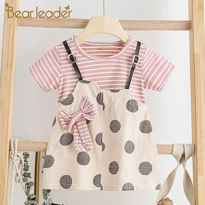 Bear Leader/платье для маленьких детей Новинка 2021 года Летние платья в полоску девочек
