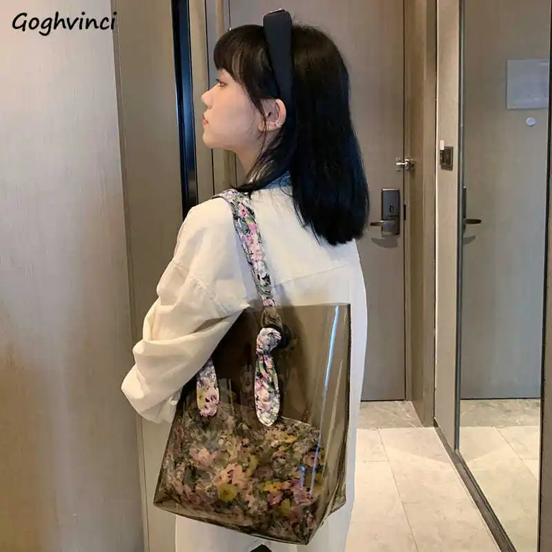 

Shoulder Bags Women PVC Floral Composite Bag Large Capacity Totes Transparent Shopping Underarm Handbags Vintage Designer Daily