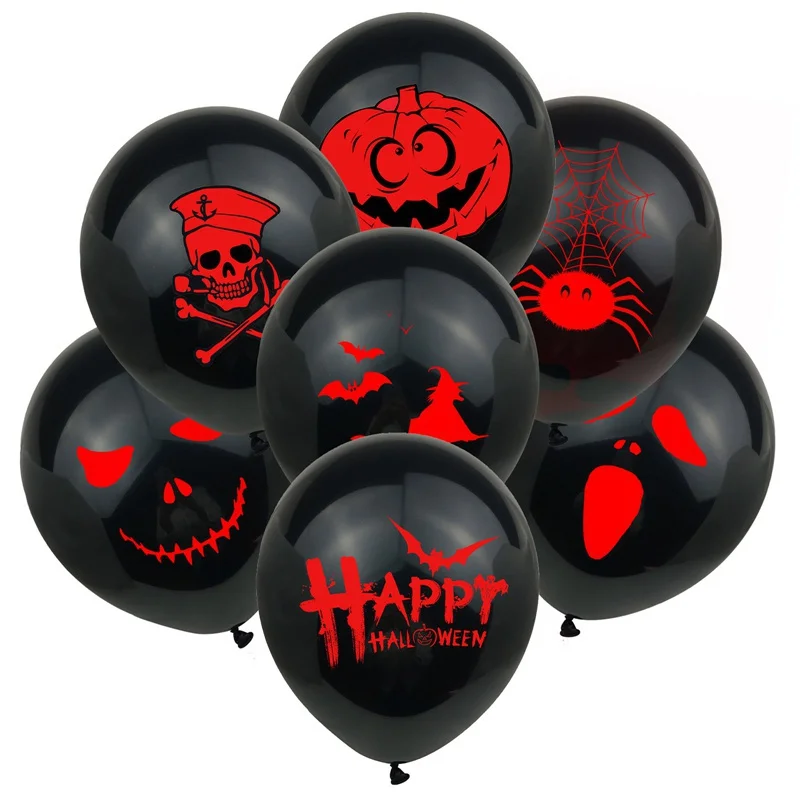 

10 Pcs/Set Halloween Black Latex Balloon Funny Pumpkin Skeleton Halloween Party Decor Balloon Halloween Bar Party Helium Balloon