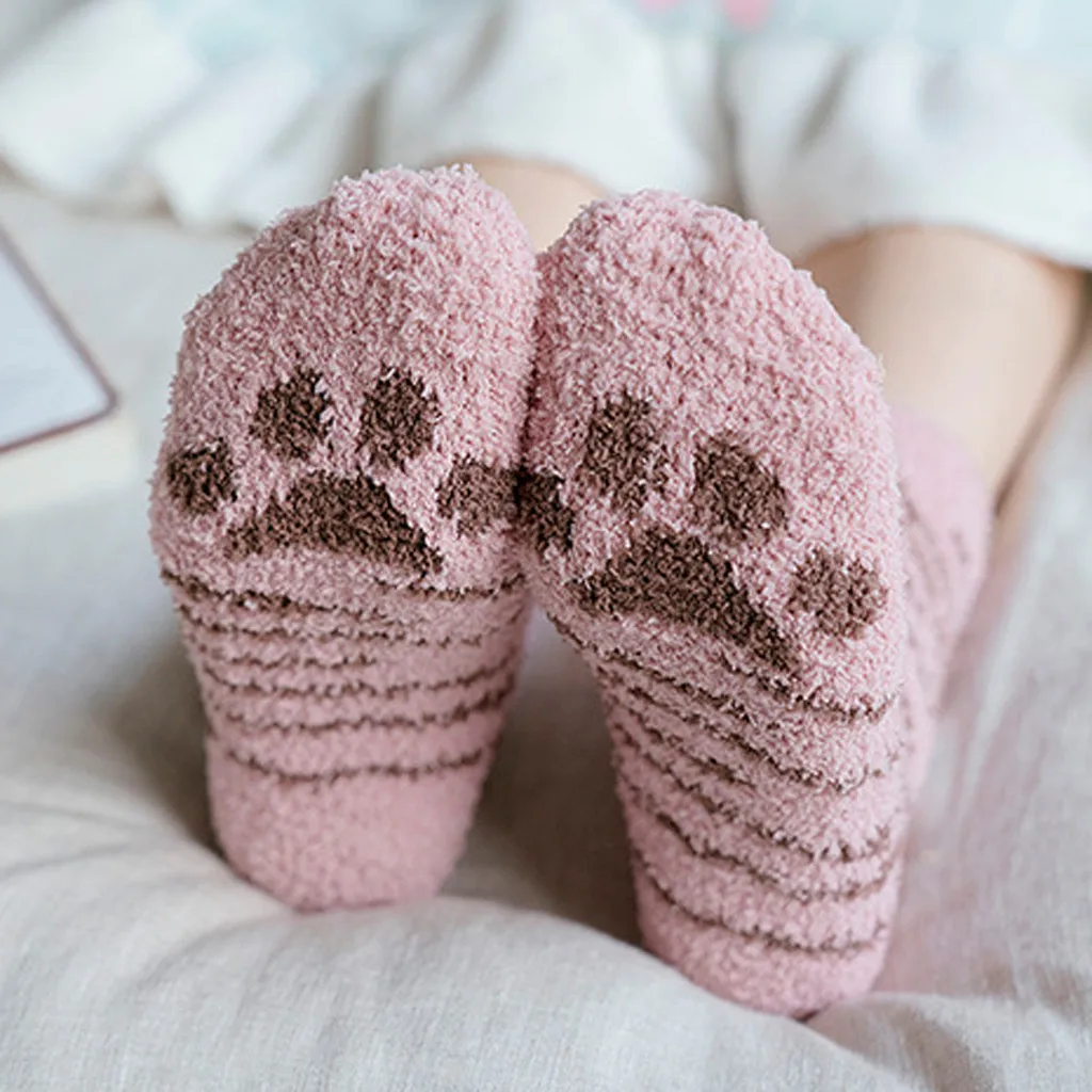 1 пара женские милые полосатые носки с мультяшными животными кошачьими следами