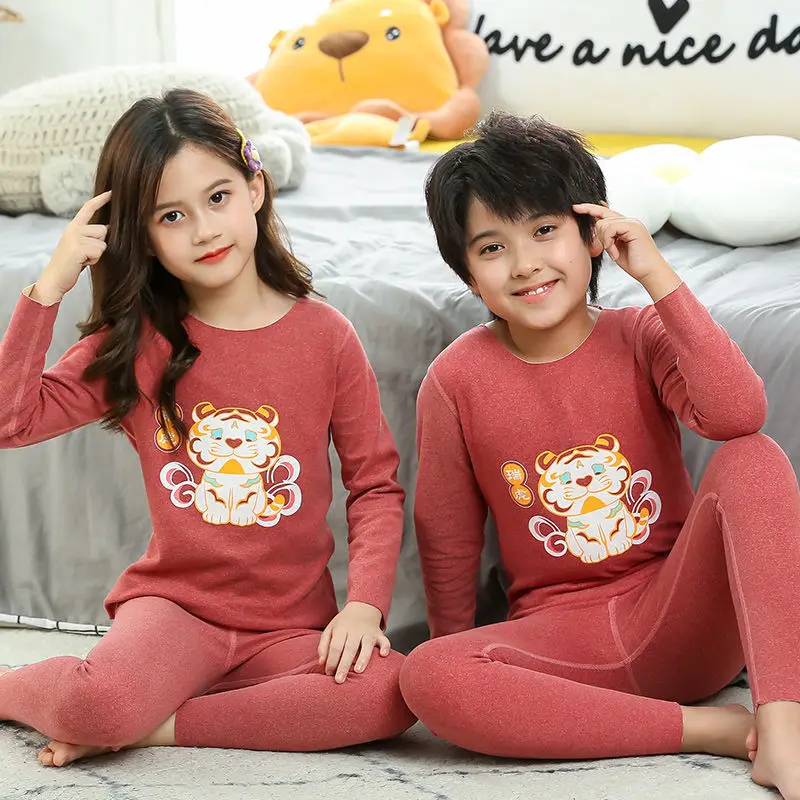 

Boys Girls Pajamas Autumn Winter Long sleeve Children's Clothing Sleepwear Cotton Thermal Underwear For Kids 2 4 6 8 10 12 Years