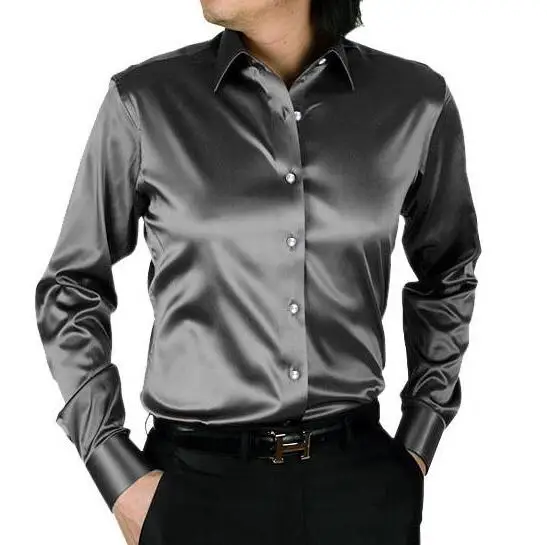 

New spring Autumn Fashion Brand Clothes Slim Fit Long Sleeve silk Cotton Casual Men Shirt Social Plus Size Top