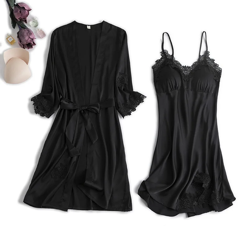 

Sexy Ice Silk Pajamas And Nightgowns Two Piece Set Women's Summer Suspender Leopard Pattern Nightdress Home Suit