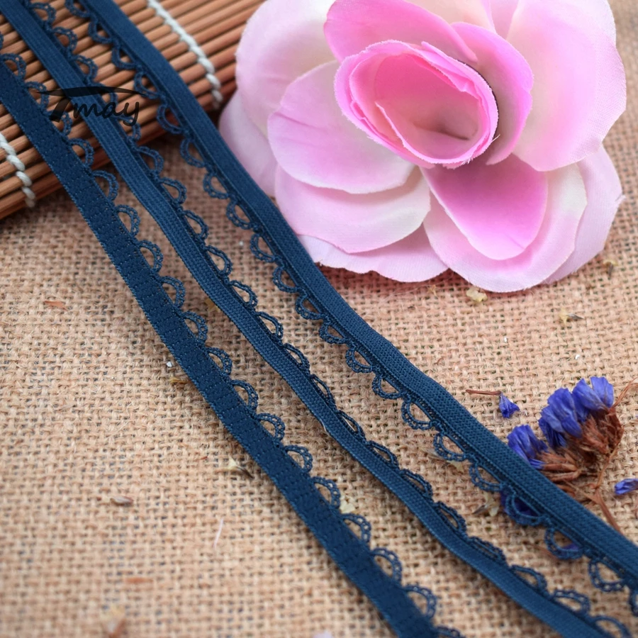 #1543 темно синяя кружевная ткань с оборками 8 ярдов/партия 10 мм (3/8 дюйма) эластичная