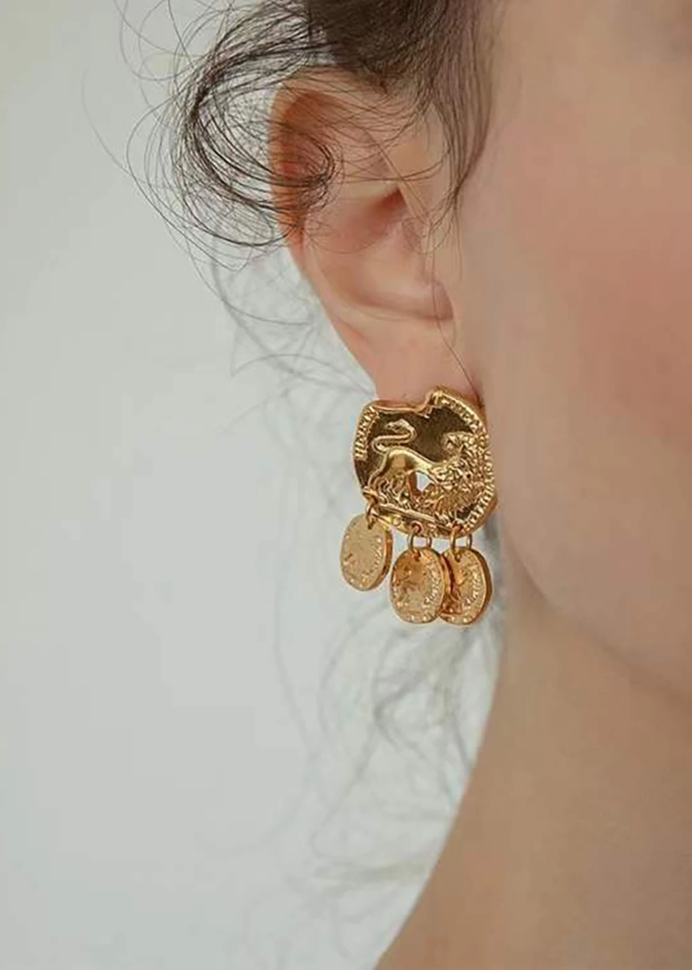 

Rispada EH33824-G21 Metal coin lion drop earrings