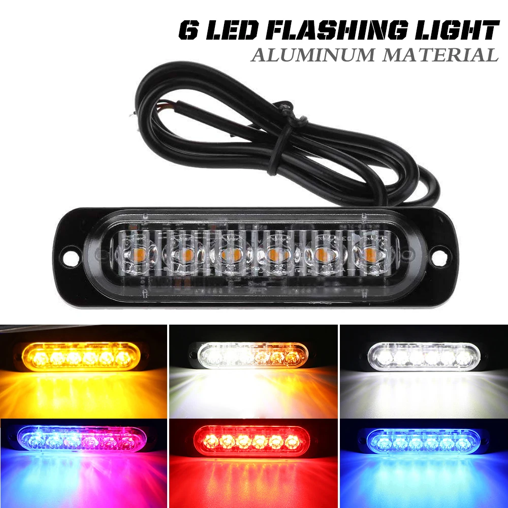 

6 LED Flash Emergency Warning Light 12V-24V Bright Lamp For Car Auto Truck SUV Motorcycle Side 18 Strobe Modes Flashing Light