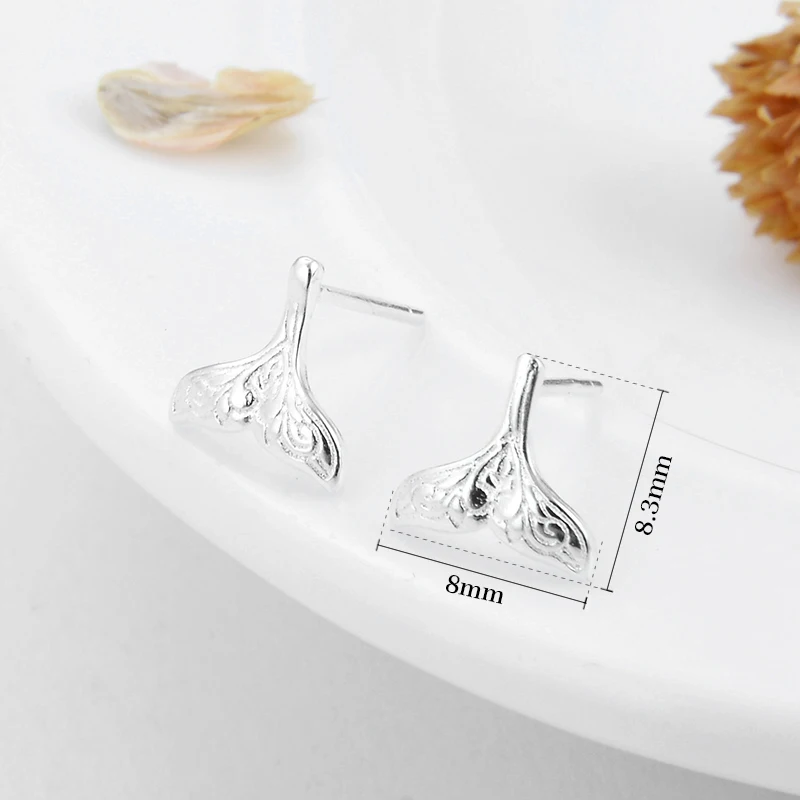 Женские серьги-гвоздики из серебра 925 пробы с хвостом Русалочки | Украшения и