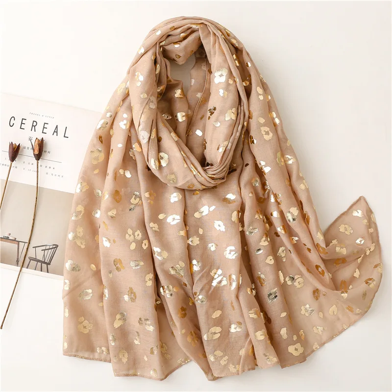 

VISROVER 2022 New 5 colors Viscose Summer Scarf Woman Fashion Foil Printing Female Wraps Beach Shawls Hijab gift wholesales