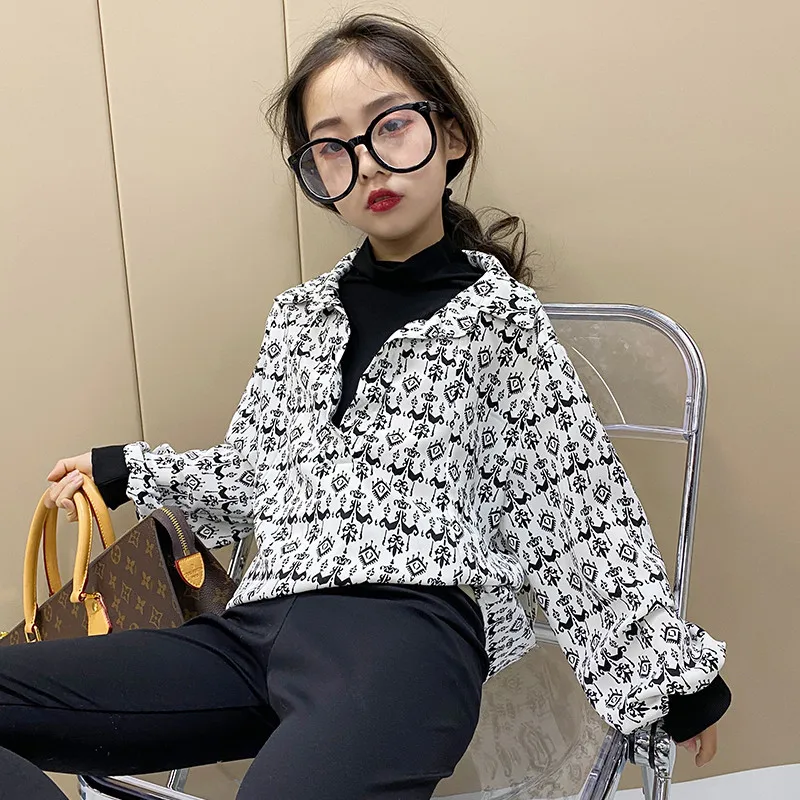 

Рубашка с имитацией двух предметов для девочек, новинка весны 2021, рубашка с высоким воротником в западном стиле для французской девушки, Топ