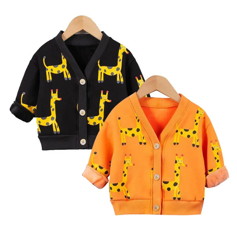 

Зимний свитер для маленьких девочек, хлопковая куртка с круглым вырезом и мультяшным рисунком, повседневный трендовый кардиган для мальчик...