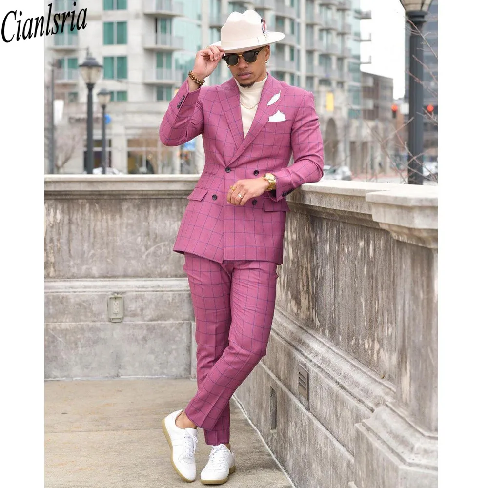 Мужские свадебные смокинги Smart Fashion Pink в клетку на заказ одежда для жениха