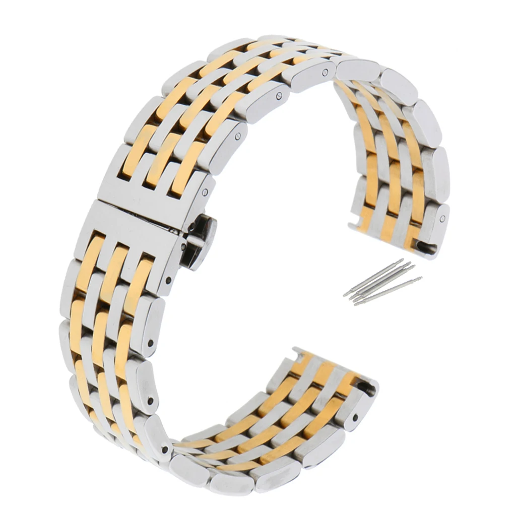 

7 Rows Stainless Steel Watch Band Wristwatch Strap Butterfly Clasp Bar 20/22mm