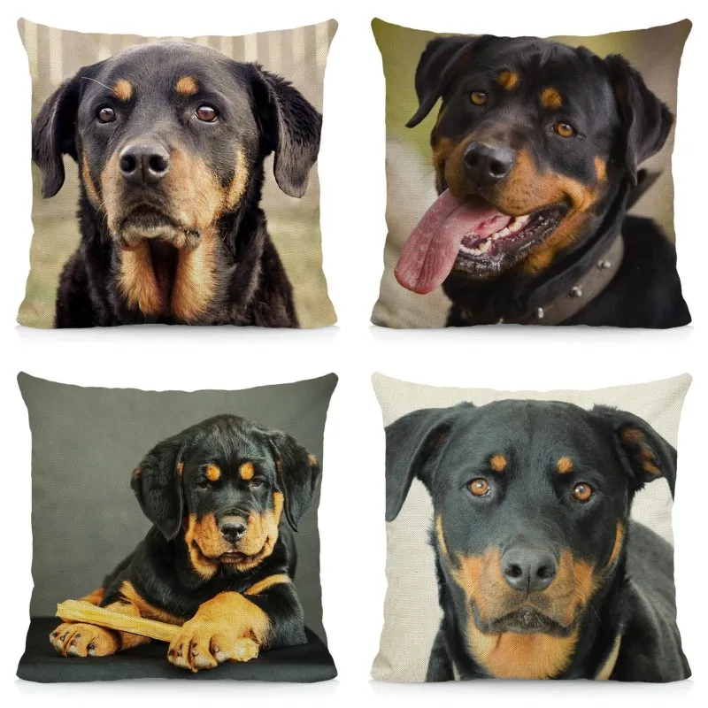 XUNYU Cute Rottweiler Dog Cushion Cover Animal Pillow Case Home Decoration Sofa Decor 45x45cm DWG031 |