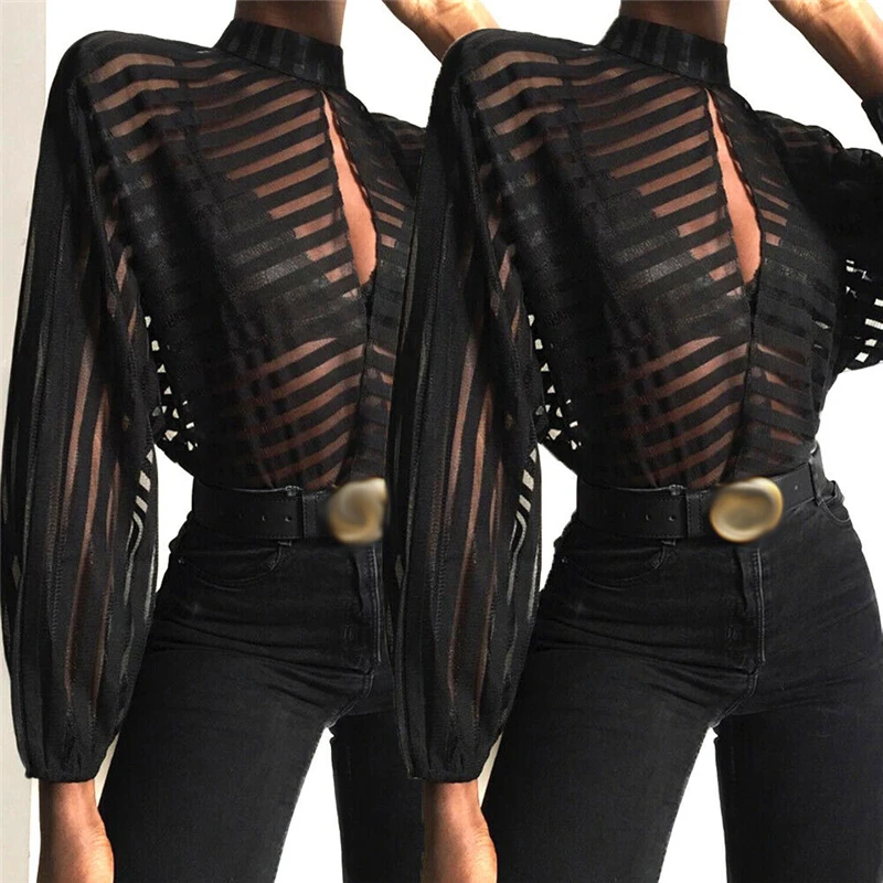 2019 модные сексуальные женские топы в полоску с длинным рукавом блуза полой