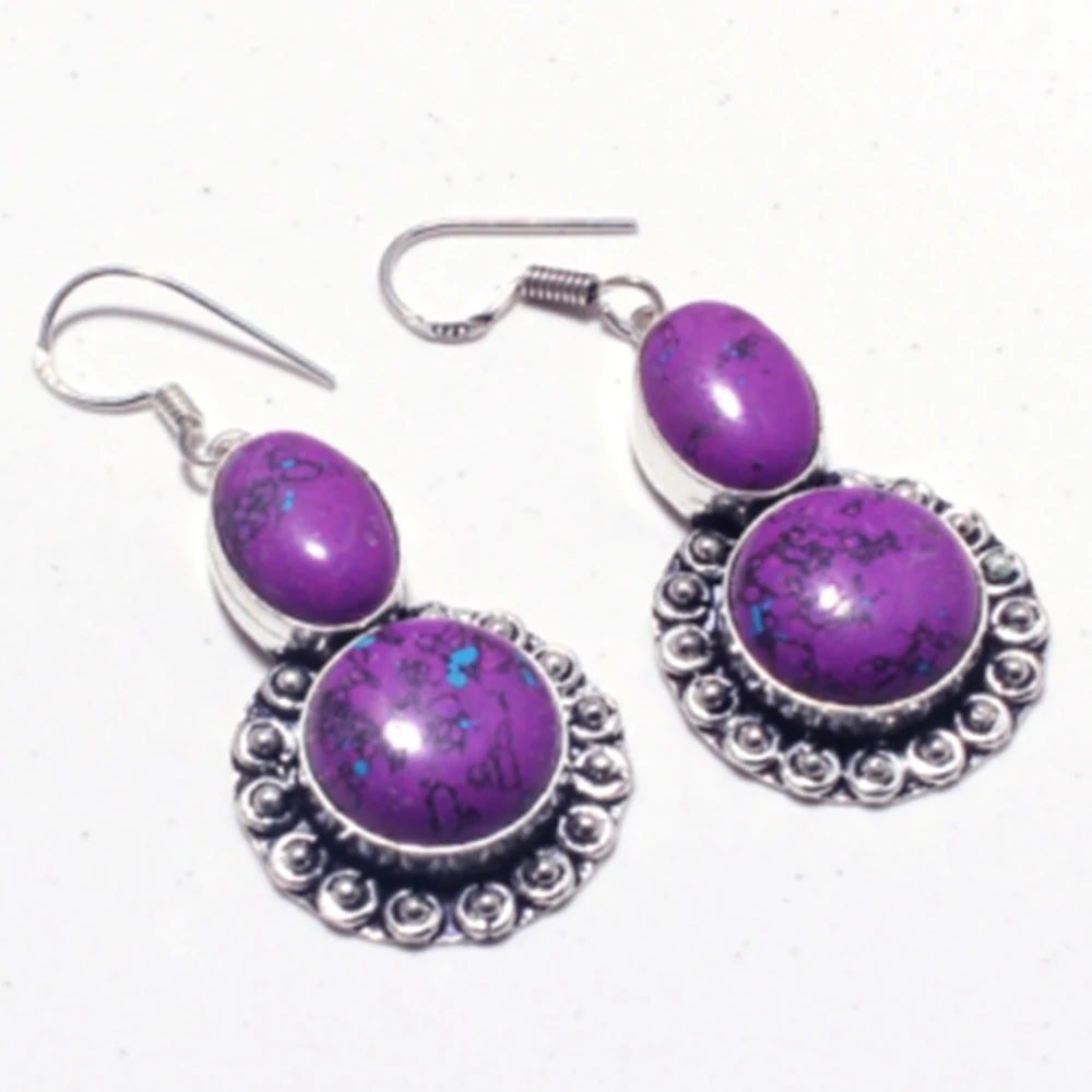 

Genuine Purple Turquoise Silver Overlay on Copper Earrings ,Hand made Women Jewelry Gift , E5304