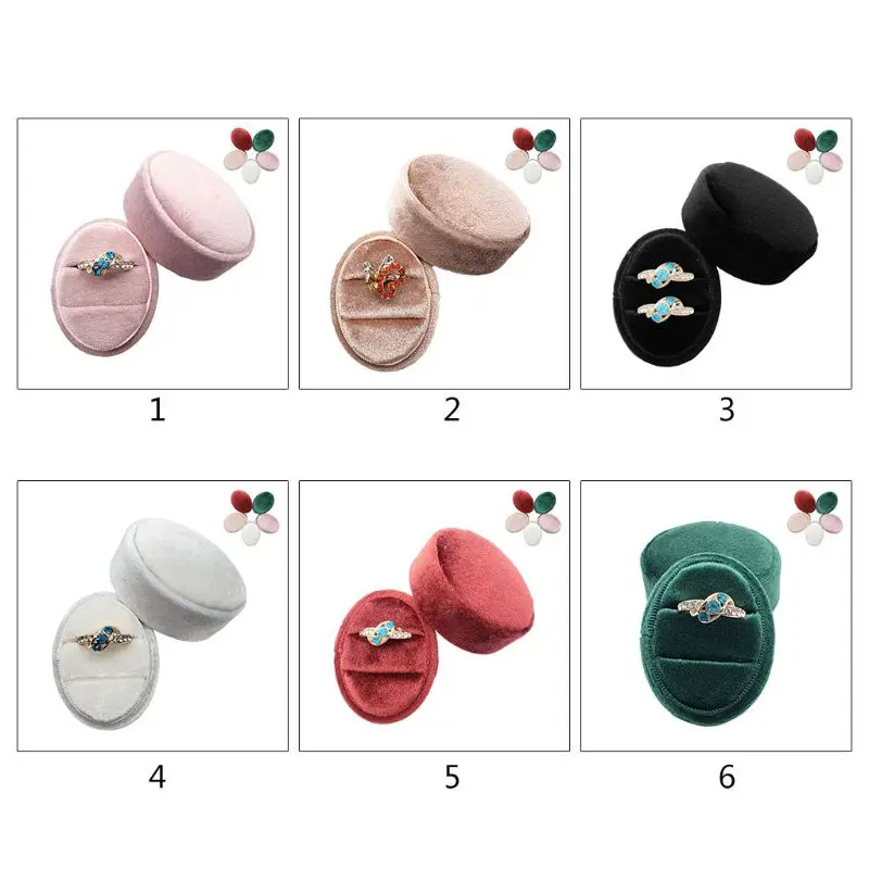 

Velvet Double Ring Box Oval Wedding Ceremony Ring Box with Detachable Lid