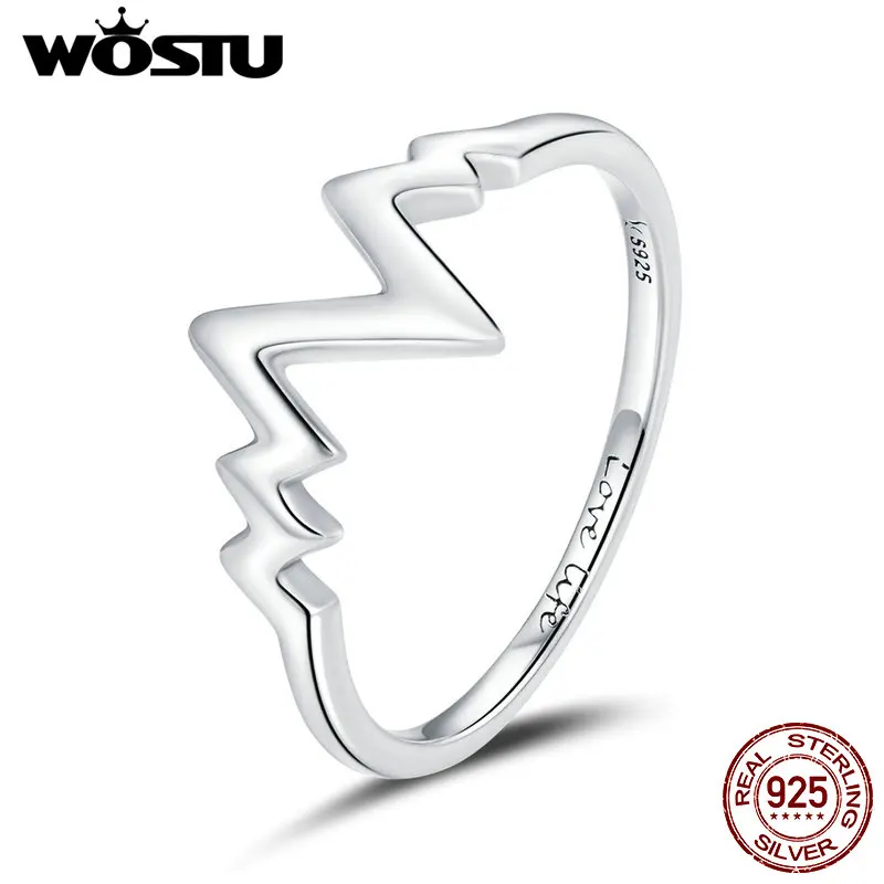 

WOSTU Genuine 925 Sterling Silver Wave Ring Stackable Simple Finger Ring For Women Wedding Party Fine Jewelry Gift Making