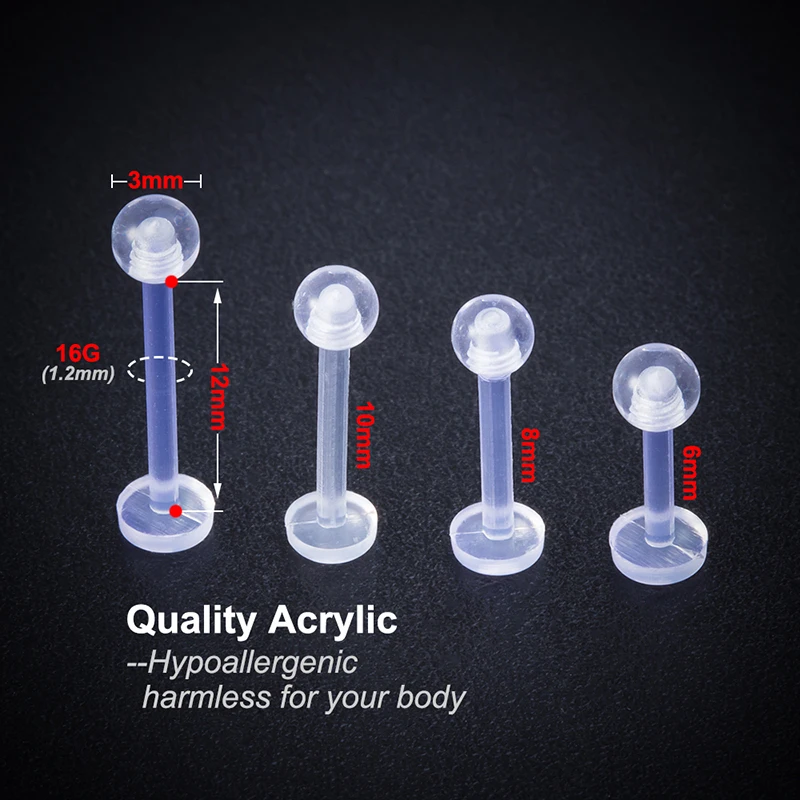 10pcs Clear Acrylic Lip Stud Piercing Labret Ring Bioflex Ear Cartilage Earring Bar Tragus Helix Retainer Flexible Jewelry 16G | Украшения