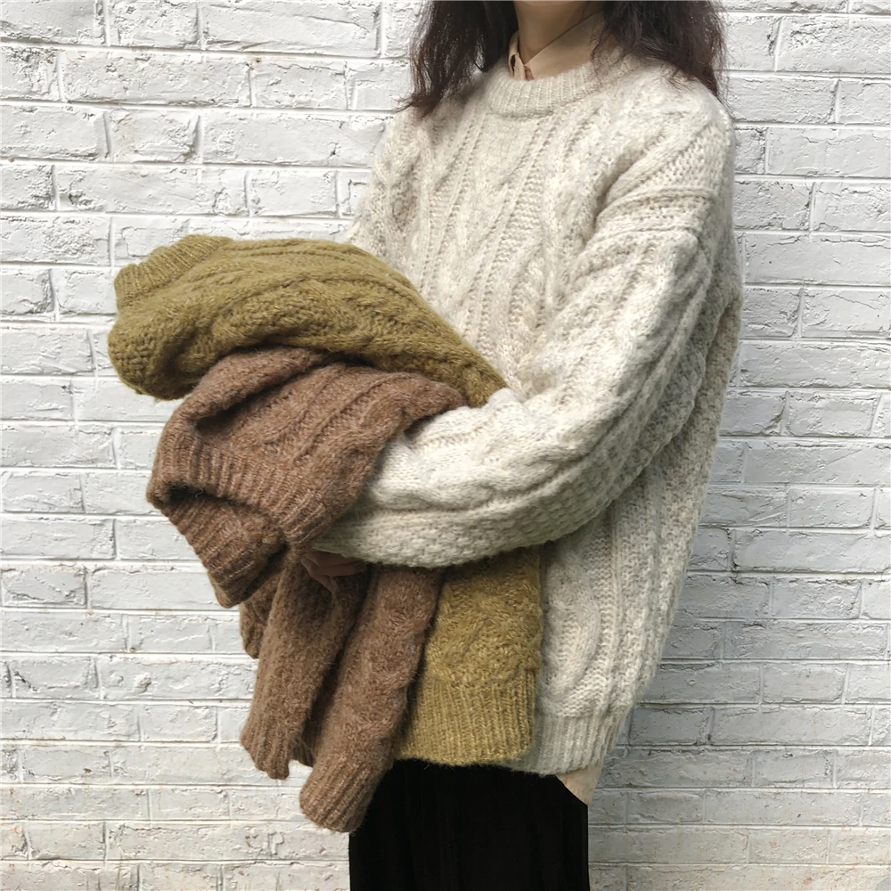 

WAVSIYIER 2020 knitted elegant cute loose pullover korean vintage oversized thick woman sweater women spring winter solid jumper