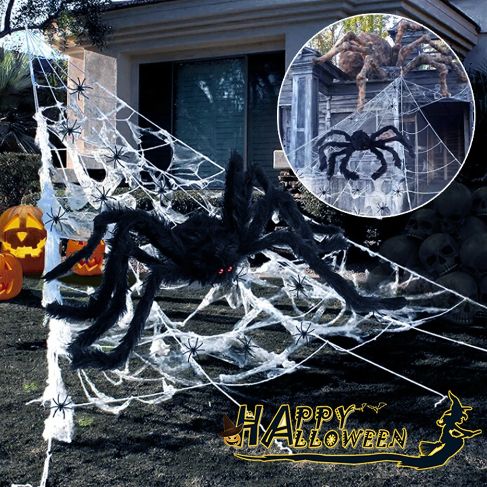 Hairy Giant Spider Web And Fake Props Scary Yard Door &amp Outdoor Decor With Stretch Cobweb | Дом и сад