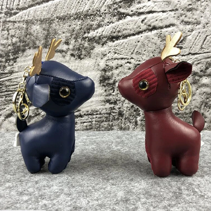 

High Quality Leather Cartoon Animals Plush Keychains Small Pendant Backpack Car Hangings Christmas Birthday Valentine Gifts