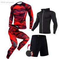 4 pc sports clothing male jogging set sweat gym workout tights compression leggings tracksuit mma rashgarda 2 kit running set