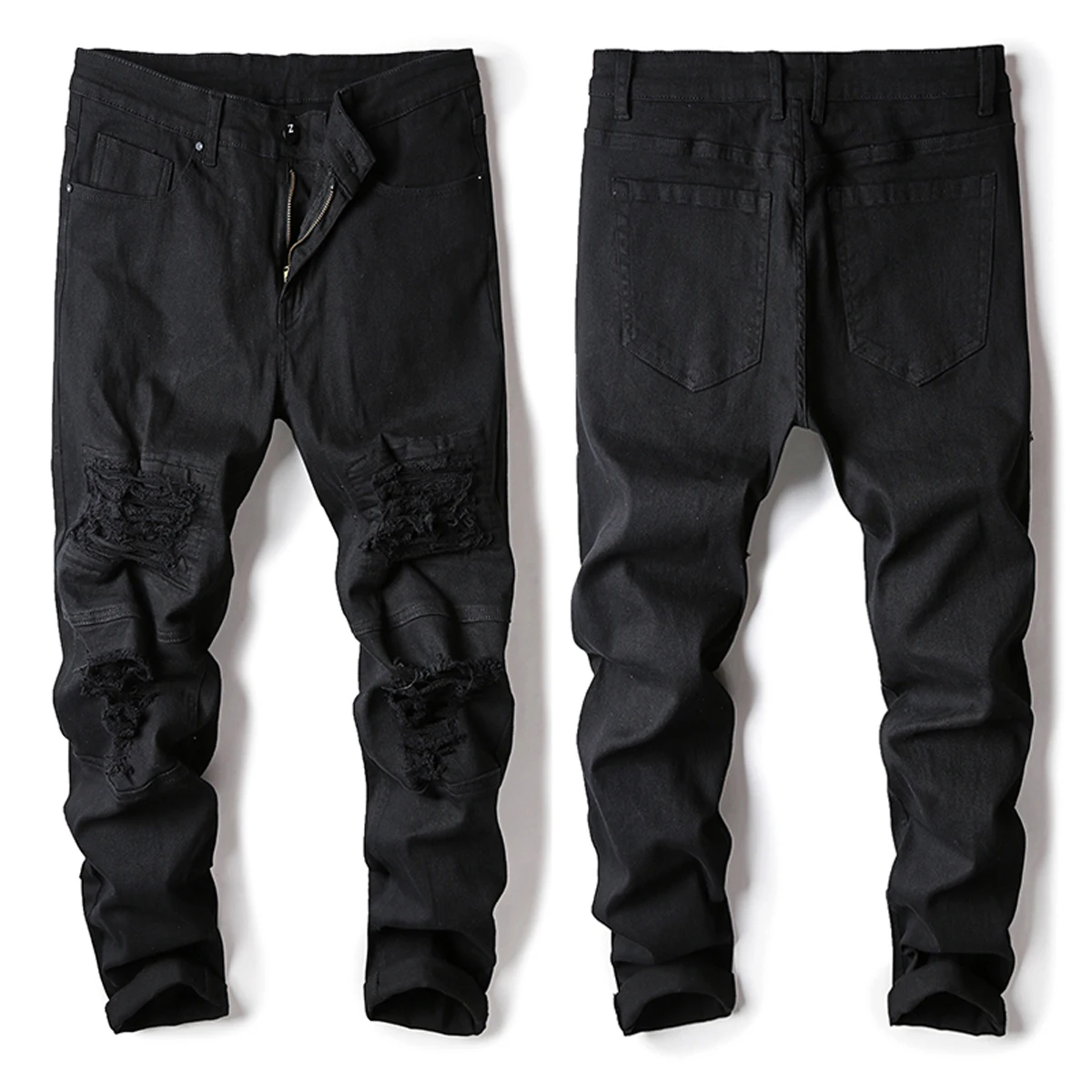 

Newest Arrival Men Casual Trousers Solid Color High Waist Pants Male Ripped Hollow Out Trousers Outfits Plus Size