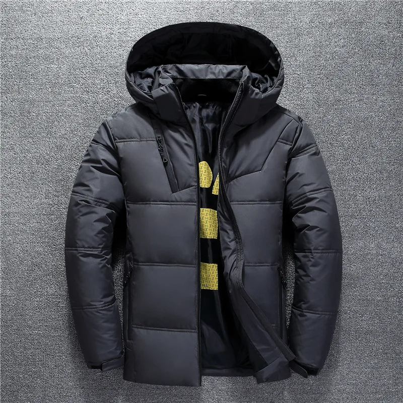 Dark gray Зимнее пуховое пальто с капюшоном, уличная парка, пальто на утином пуху, зимняя черная теплая Толстая Мужская куртка, верхняя одежда, ветровка - Цвет: Dark gray