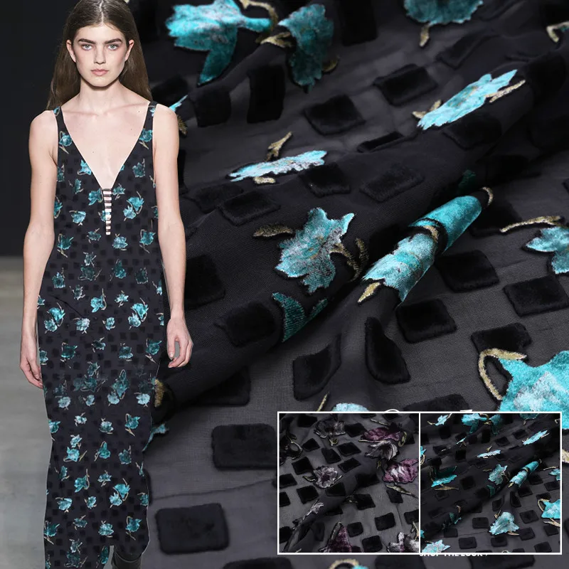 114 см Шелковая бархатная ткань 8 мм перспектива ажурная шелковая платье из