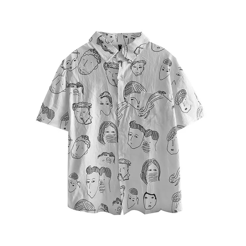 

XITAO New Women Casual Shirt Cartoon Print Simplicity Fashion Loose Turn-down Collar All-match Top 2021 Summer Trendy WMD1305