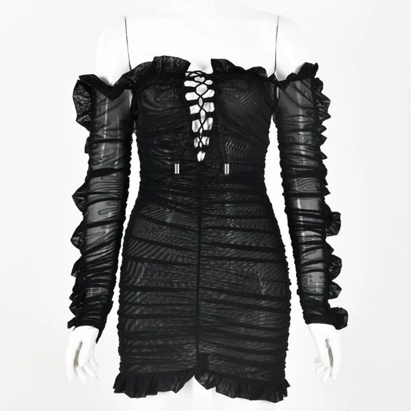 

Yzeqi Sexy Fashion Party Dress Summer Women Long Sleeve Satin Pleated Mini Beach Dress Autumn Female Solid Elegant Streetwear