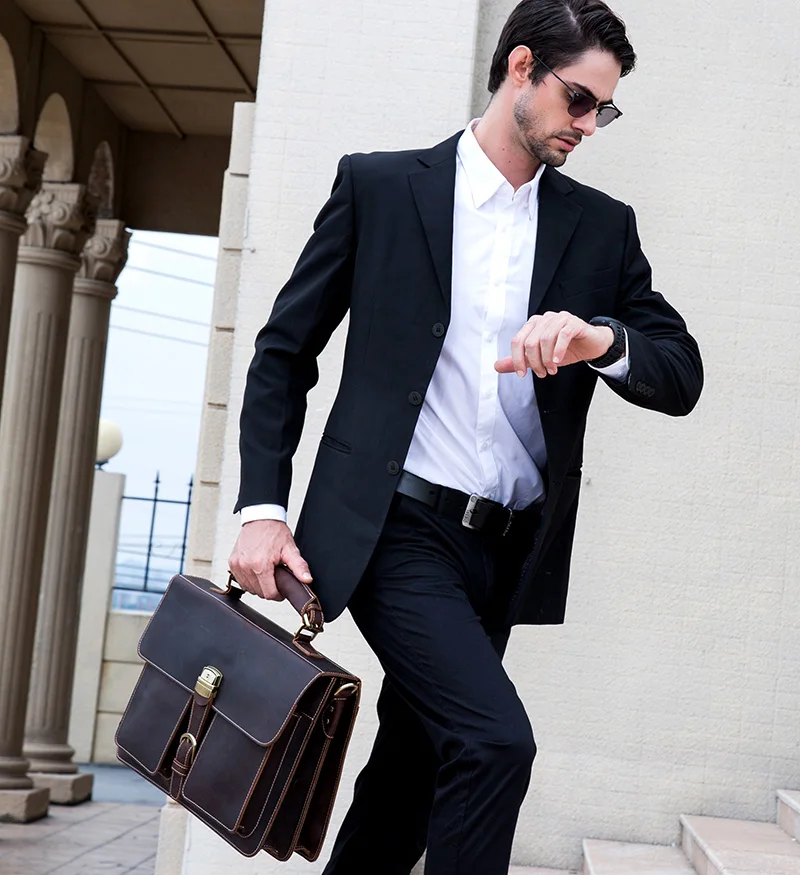 Men Big Briefcase Bag Crazy Horse Leather Man Handbag Genuine Cow Messenger Male Laptop Business Office Shoulder bag | Багаж и сумки