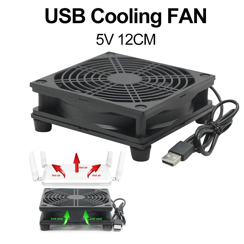 

5V USB Router Fan TV Box Cooler 120mm PC DIY Cooler W/Screws Protective net Silent Desktop Fan