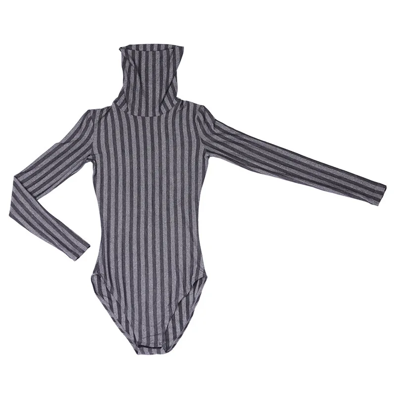 Женское боди с длинным рукавом водолазка в серебристую полоску топ рубашка