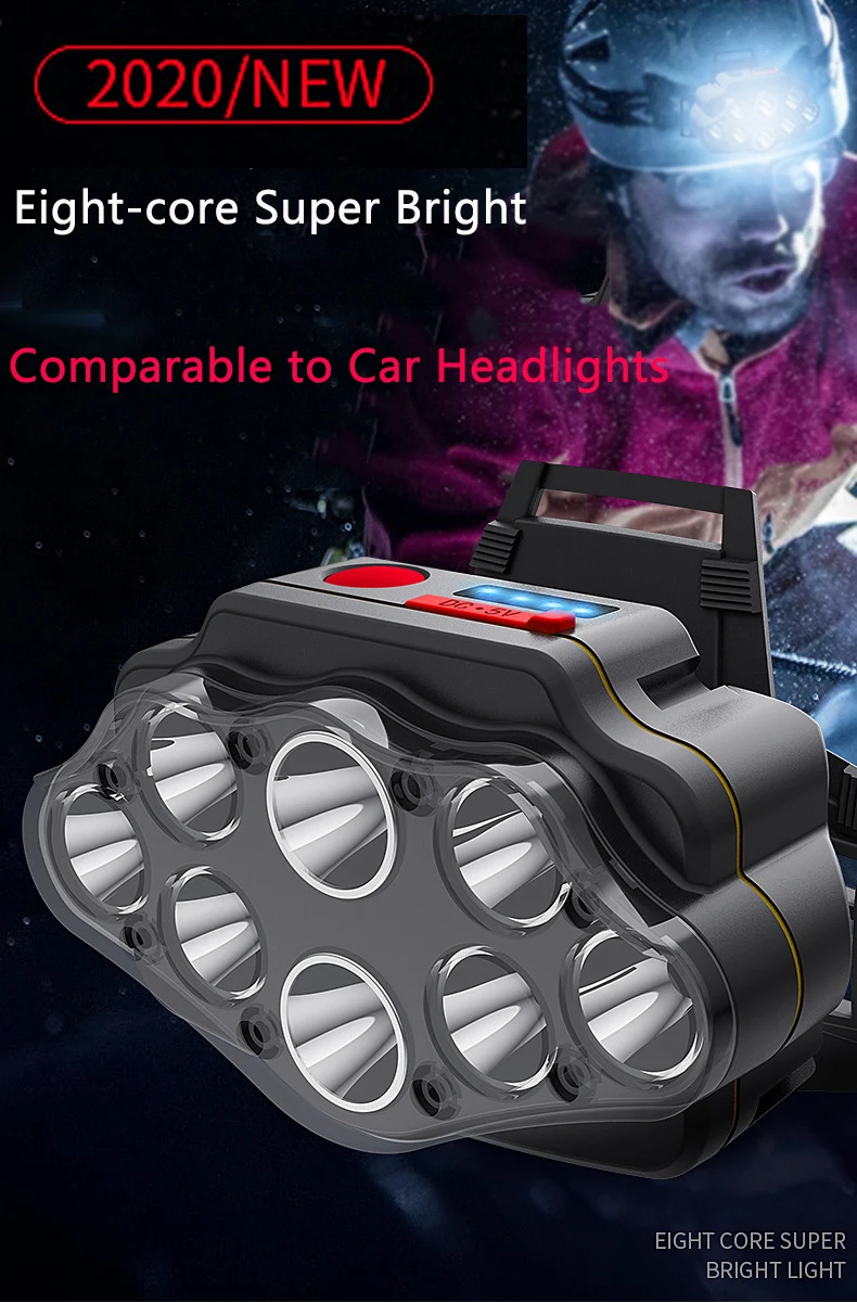 Outdoor Octa-core Strong Headlight USB Rechargeable Night Fishing Headlights LED Long Shot Head Lamp Waterproof Light Torch | Лампы и