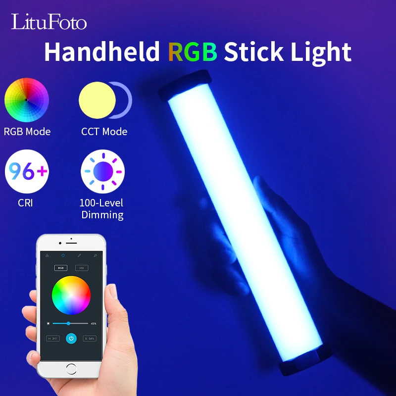 LituFoto 3200k-7500k R6 RGB LED Stick Fill Light 10W 2500mAh Type-c interface Photographic Lighting For Youtube Video Live Lamp