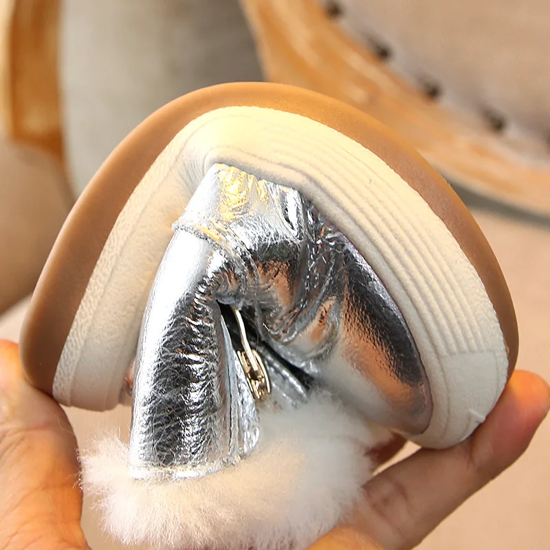 Глянцевые зимние ботинки для маленьких девочек плюшевые из натуральной кожи