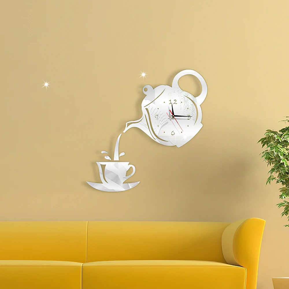 

Creative Diy Acrylic Coffee Cup Teapot Decorative Kitchen Wall Clocks Living Room Dining Room Home Decor