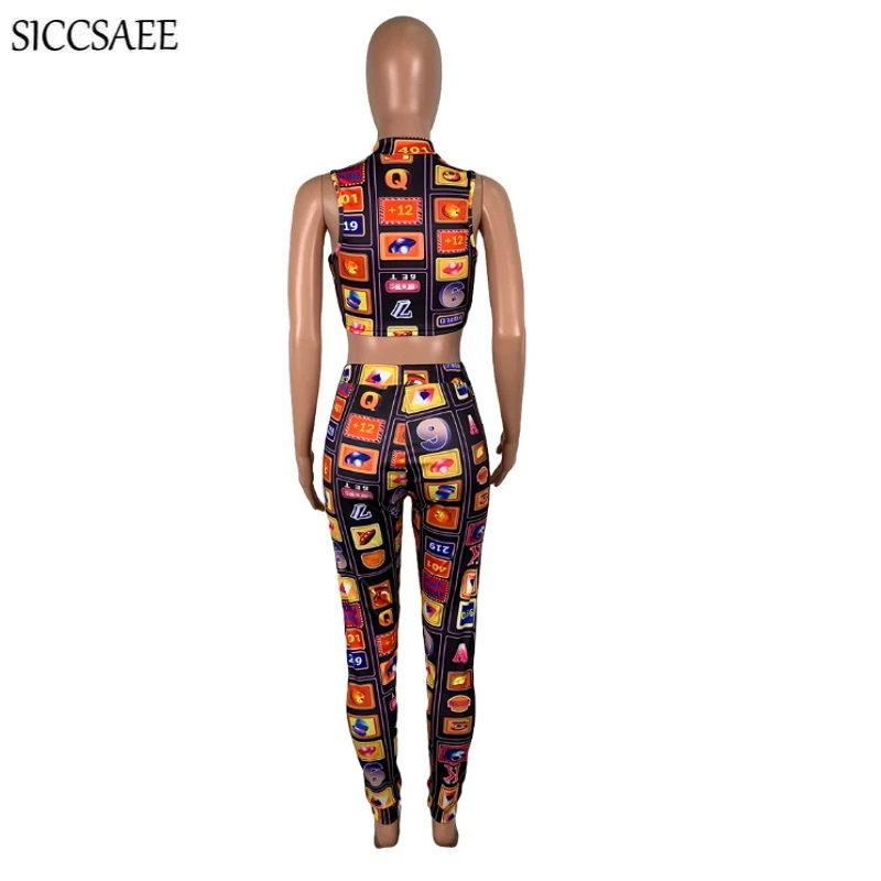 

Letter Cartoon Printing Two Piece Set Tank Crop Top And Pants Sweat Suit Bandage Bodycon Outfits For Women Sexy Bodysuit Tight