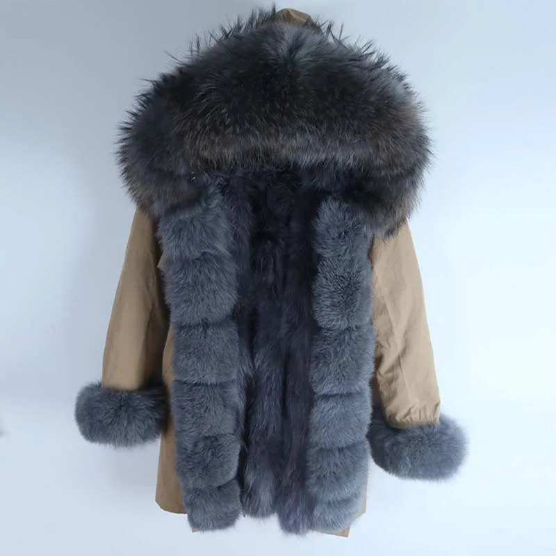 Raccoon fur linwr Новая зимняя куртка женская красная лиса леопардовая кроличья меховая подкладка енота меховая парка натуральный Лисий меховой воротник верхняя одежда S-7XL - Цвет: Raccoon fur linwr