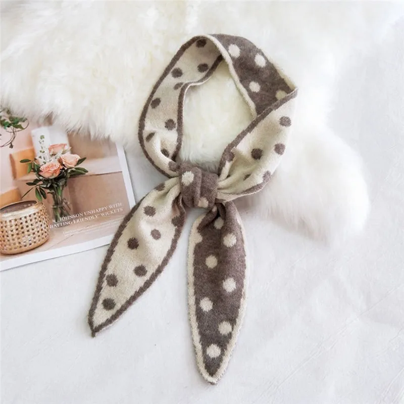 

PINKSEE Knitting Wool Small Scarf Cute Polka Dot Girls All-match Slender Narrow Scarf Autumn and Winter Warm Scarves