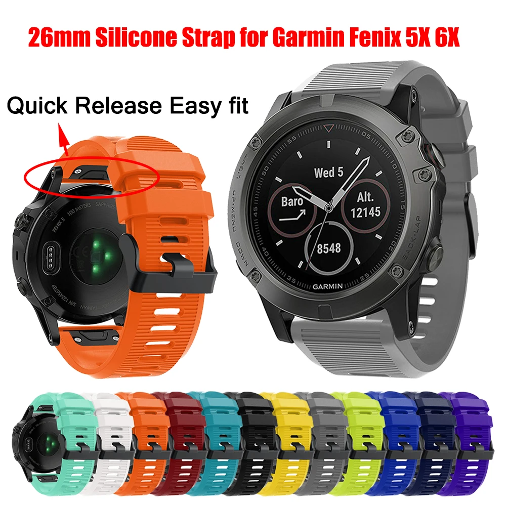 

Ремешок силиконовый для Garmin Fenix 5X Plus/6X Pro Fenix 3/3HR, сменный спортивный браслет для наручных часов, модные умные аксессуары, 26 мм