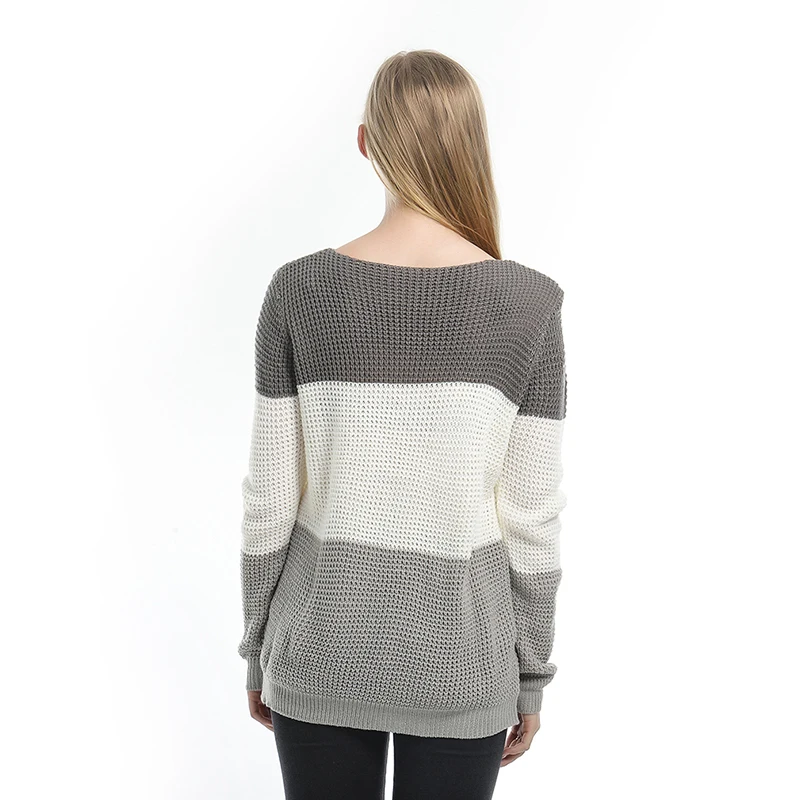 

Fashion Women Striped Sweater Autumn Winter O Neck Long Sleeve Sweater Loose Knit Pullover Patchwork Pull Femme Knit Mujer