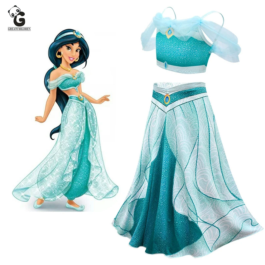 Платья принцессы жасмин платье для танца живота девочек Лампа Аладдина детей топ