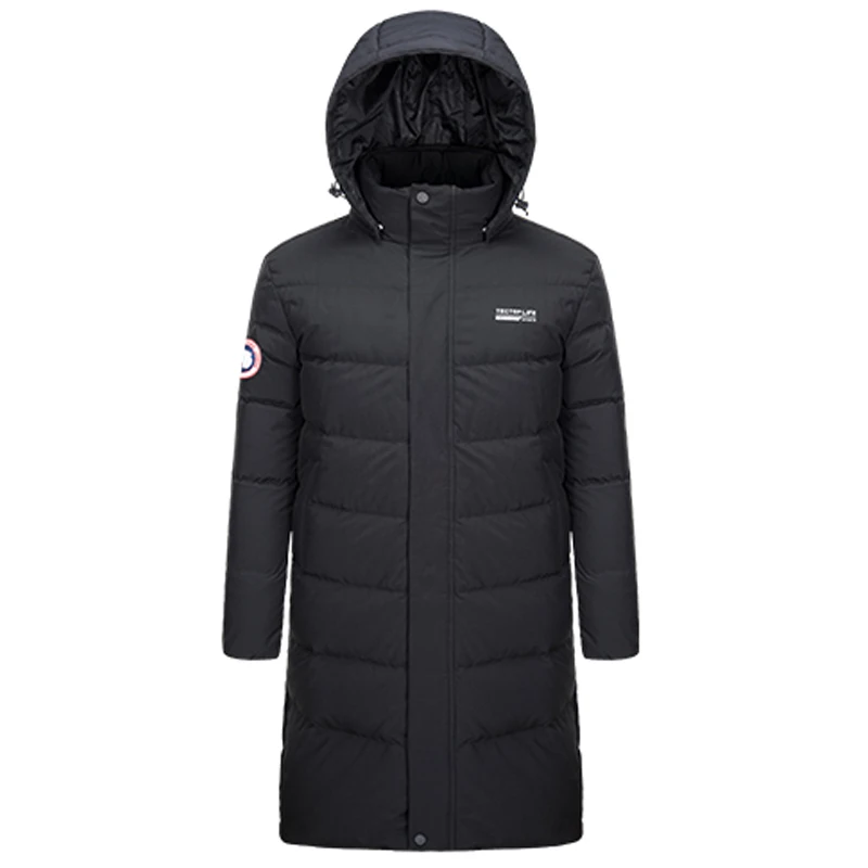 Новая зимняя теплая пуховая куртка с капюшоном длинная на утином пуху Мужская