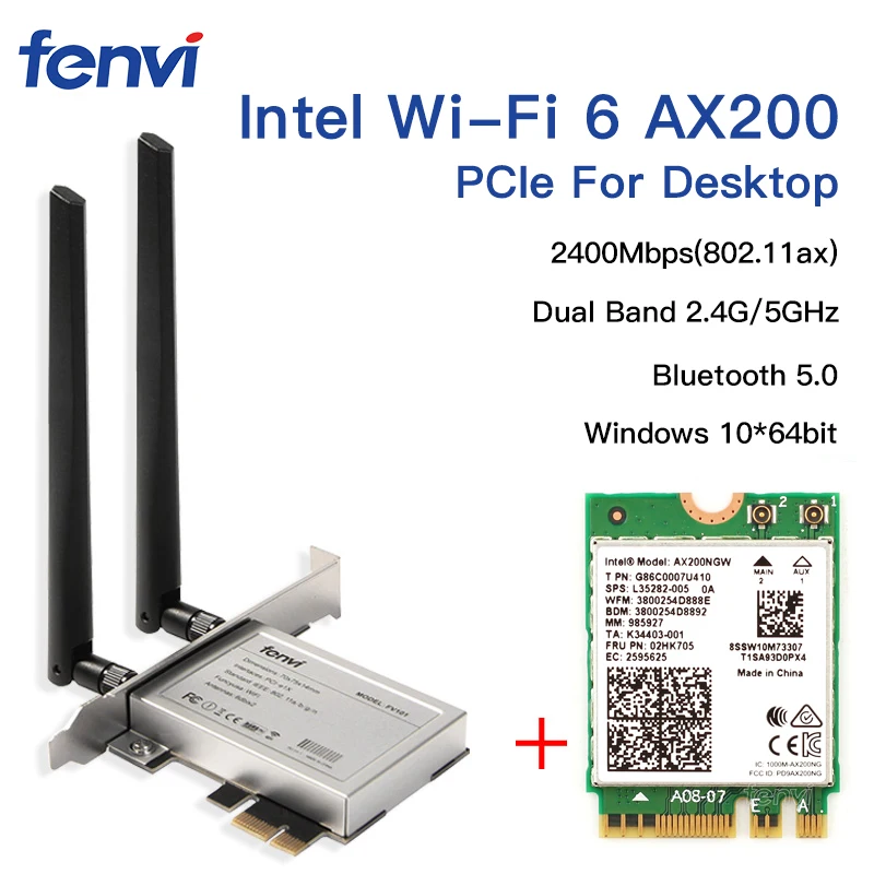 Настольный Беспроводной двухдиапазонный 2400 Мбит/с Bluetooth 5,0 NGFF M.2 Wifi адаптер для Intel AX200 Wi-Fi карты 802.11ac/ax Windows 10