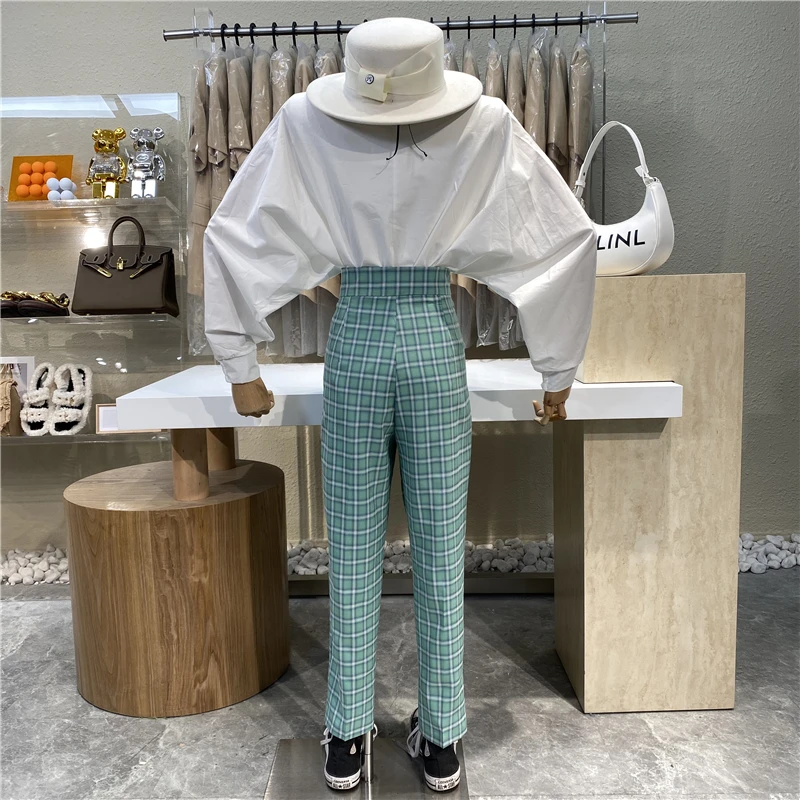 

Contrast Color High Waist Women Pants Casual Trousers Straight Suit Pants Female Loose Harem Pants Fashion Wide Leg Pants