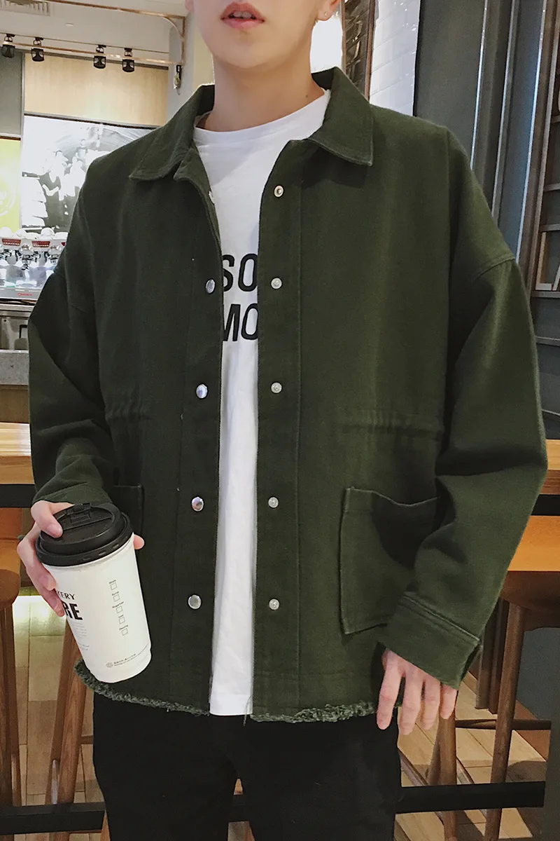 Японский Harajuku сплошной цвет Мужская Куртка карго Кнопка 1990S Vintagwear Chore пальто |